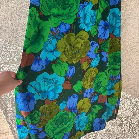 Vintage 70’s Blue Floral Halter Neck Handmade Maxi Dress Groovy Hippie Festival - Picture 4 of 10